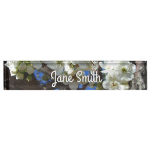 White Blossom Clusters Spring Flowering Pear Tree Desk Name Plate