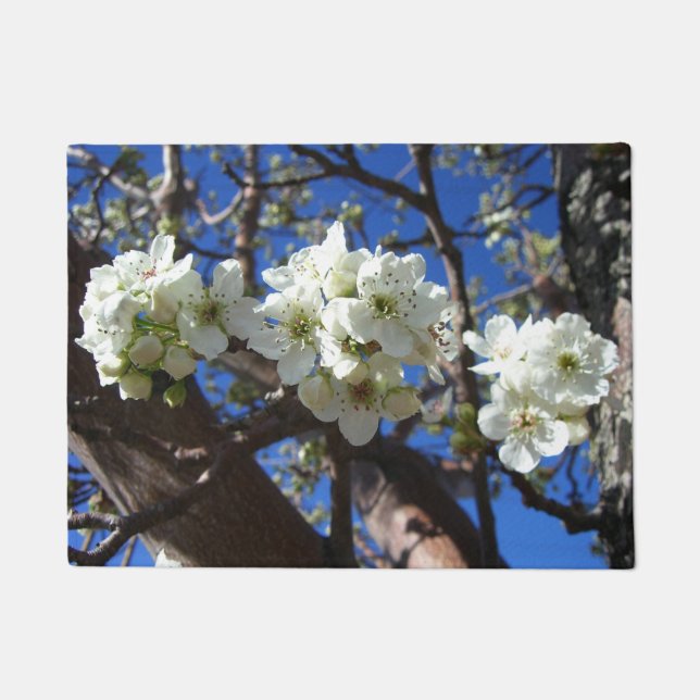 White Blossom Clusters Spring Flowering Pear Tree Doormat (Front)