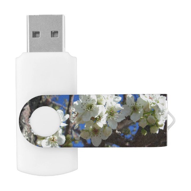 White Blossom Clusters Spring Flowering Pear Tree Flash Drive (Opened)