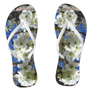 White Blossom Clusters Spring Flowering Pear Tree Flip Flops