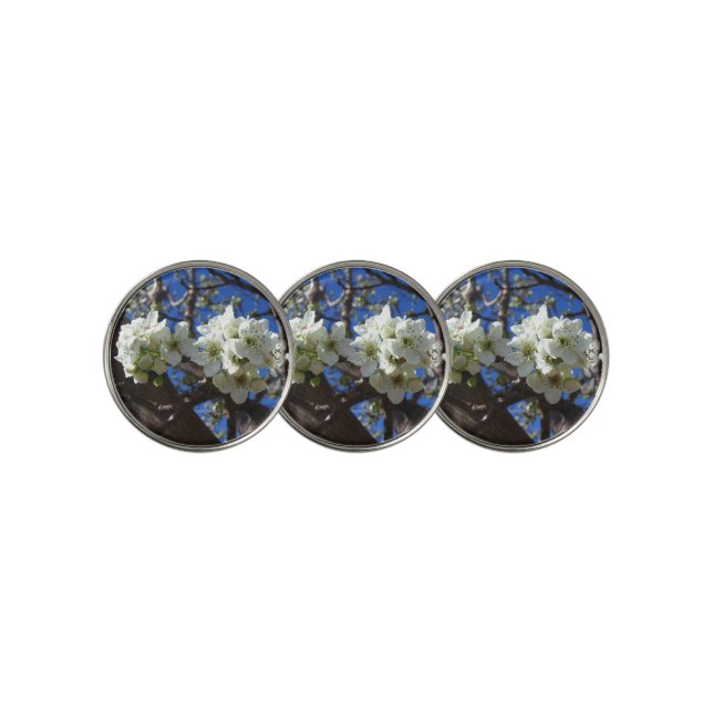 White Blossom Clusters Spring Flowering Pear Tree Golf Ball Marker (3 Up)