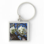 White Blossom Clusters Spring Flowering Pear Tree Keychain