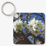 White Blossom Clusters Spring Flowering Pear Tree Keychain