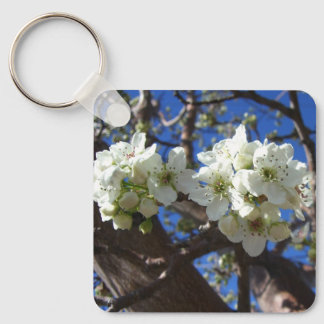 White Blossom Clusters Spring Flowering Pear Tree Keychain