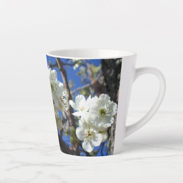 White Blossom Clusters Spring Flowering Pear Tree Latte Mug (Right)
