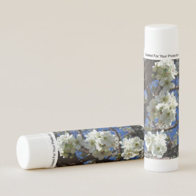 White Blossom Clusters Spring Flowering Pear Tree Lip Balm (Front)