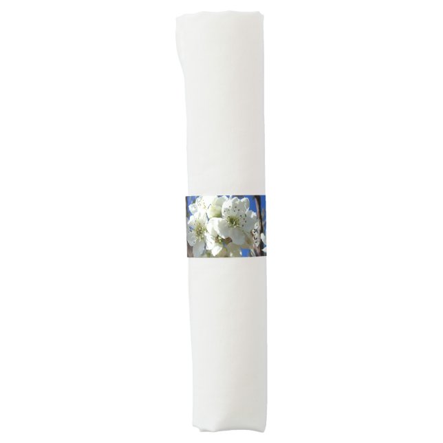 White Blossom Clusters Spring Flowering Pear Tree Napkin Bands (Front)