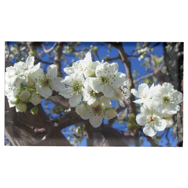 White Blossom Clusters Spring Flowering Pear Tree Place Card Holder (Front)