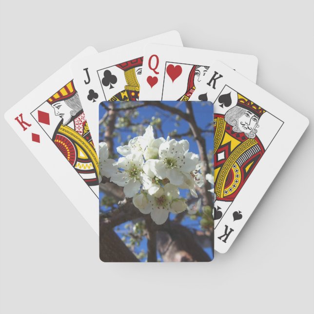 White Blossom Clusters Spring Flowering Pear Tree Poker Cards (Back)