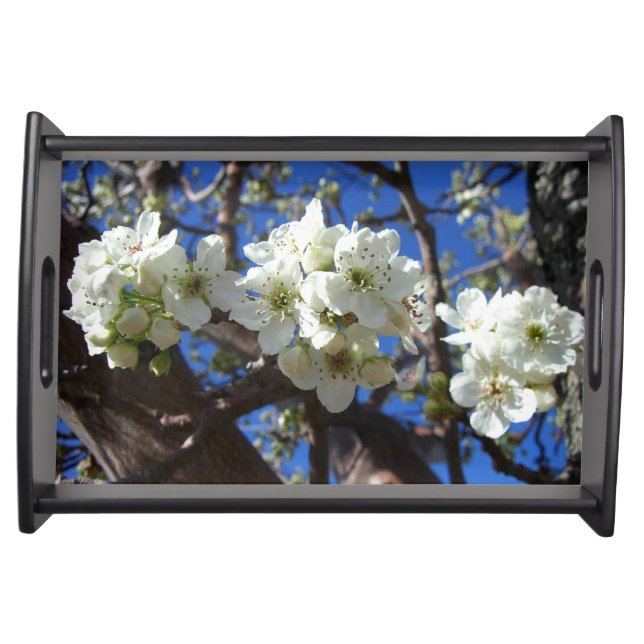 White Blossom Clusters Spring Flowering Pear Tree Serving Tray (Front)