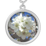 White Blossom Clusters Spring Flowering Pear Tree Silver Plated Necklace