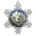 White Blossom Clusters Spring Flowering Pear Tree Snowflake Pewter Christmas Ornament