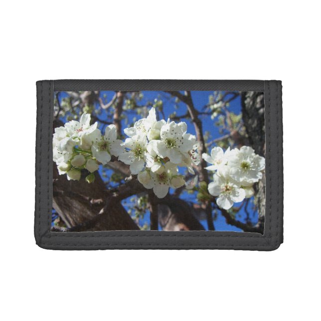 White Blossom Clusters Spring Flowering Pear Tree Trifold Wallet (Front)