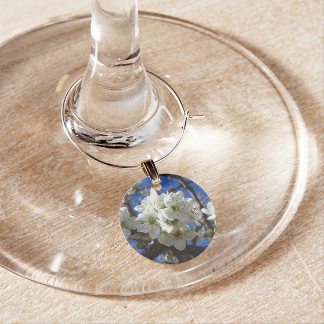 White Blossom Clusters Spring Flowering Pear Tree Wine Charm (In Situ)