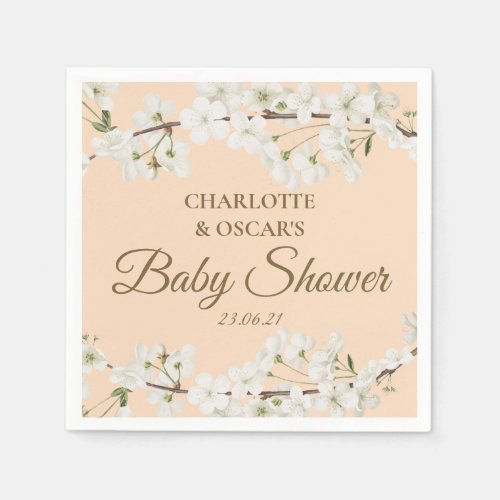 White Blossom Couples Baby Shower  Sprinkle Napkins