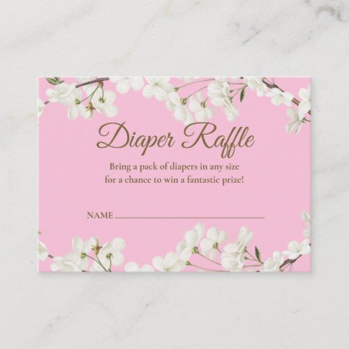 White Blossom Diaper Raffle Baby Shower Enclosure Card