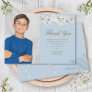 White Blossom First Holy Communion Blue Photo Thank You Card