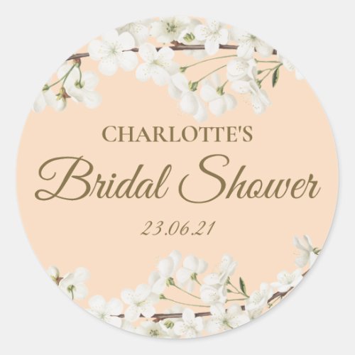 White Blossom Floral Bridal Shower Favor Classic Round Sticker