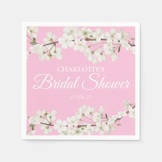 White Blossom Floral Bridal Shower Napkins (Front)