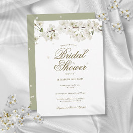 White Blossom Floral Elegant Modern Bridal Shower Invitation