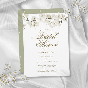 White Blossom Floral Elegant Modern Bridal Shower Invitation