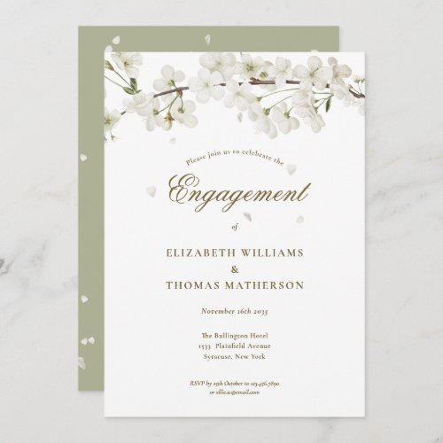  White Blossom Floral Engagement Party Invitation