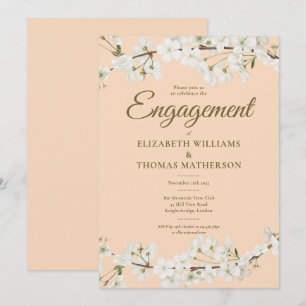 White Blossom Floral Engagement Party Invitation