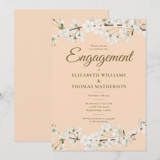 White Blossom Floral Engagement Party Invitation (Front/Back)