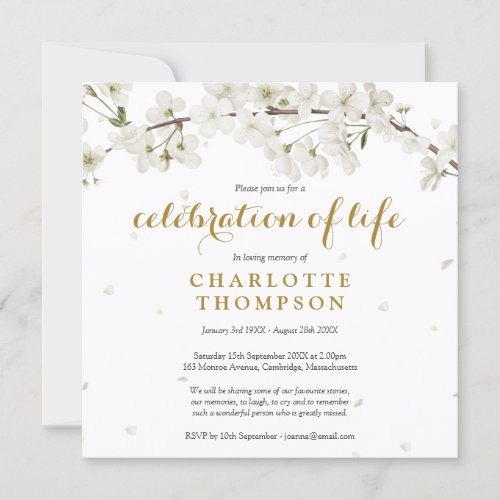 White Blossom Floral Funeral Celebration of Life Invitation