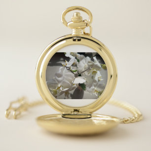 White Blossom Floral Pocket Watch
