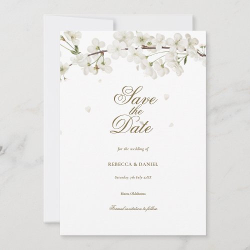 White Blossom Floral Save the Date