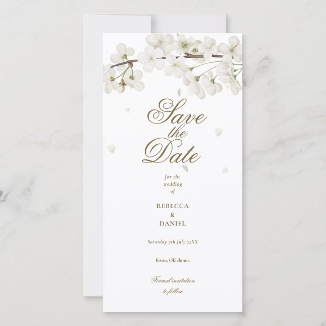 White Blossom Floral Save The Date (Front)