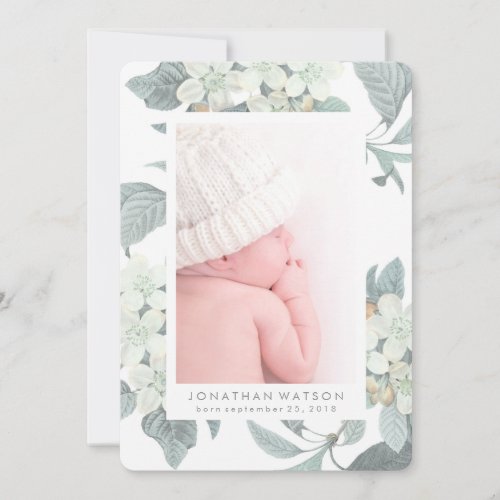 White Blossom Flower Photo Card Birth Announcement