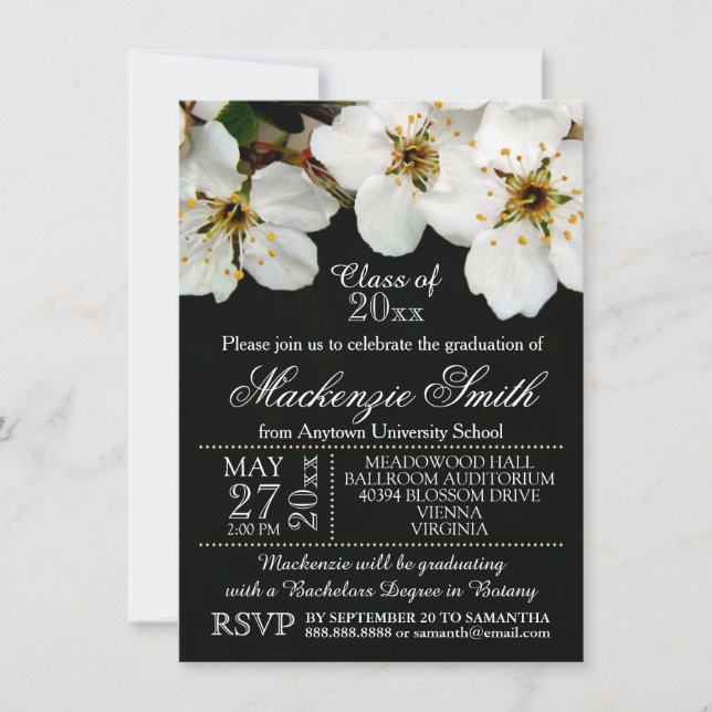 White Blossom Flowers Graduation Announcements (Front)