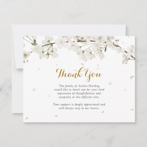 White Blossom Funeral Celebration Of Life Thank You Card