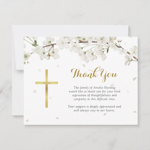 White Blossom Funeral Christian Thank You Card
