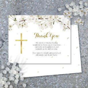 White Blossom Funeral Christian Thank You Card