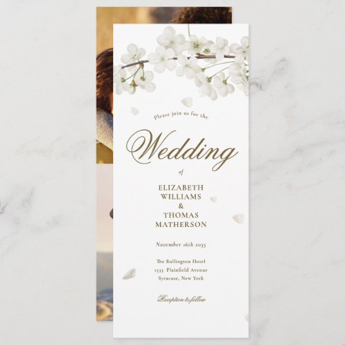 White Blossom Gold Script 2 Photo Wedding Invitation