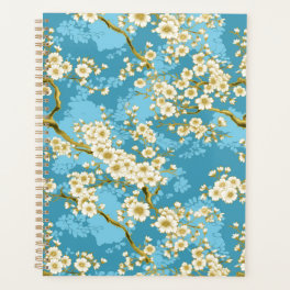 White Blossom on Teal Blue Chiyogami Planner