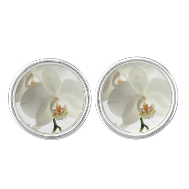 White Blossom Orchid Flower Floral Nature Cufflinks (Front)