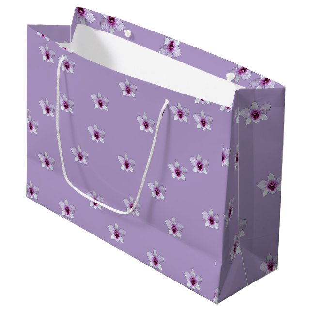 White Blossom Purple Center Lilac  Large Gift Bag (Front Angled)
