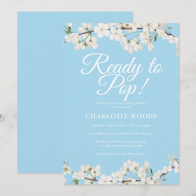 White Blossom Ready to Pop Baby Shower / Sprinkle Invitation (Front/Back)