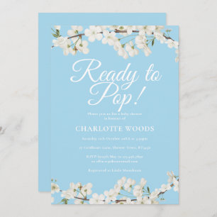 White Blossom Ready to Pop Baby Shower / Sprinkle Invitation