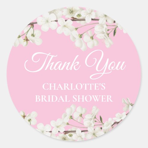 White Blossom Thank You Bridal Shower Classic Round Sticker