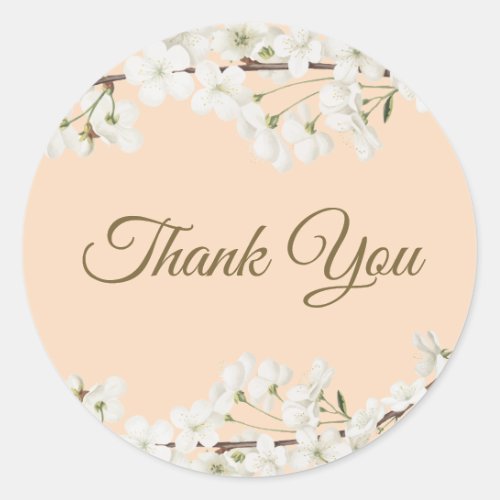 White Blossom Thank You Bridal Shower Classic Round Sticker