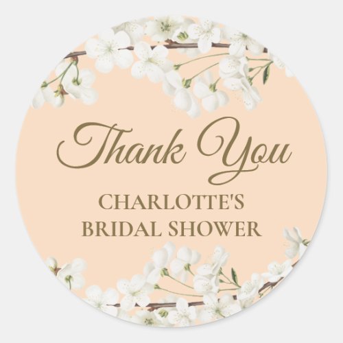 White Blossom Thank You Bridal Shower Classic Round Sticker