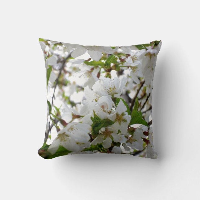 White Blossom Throw Pillow (Front)