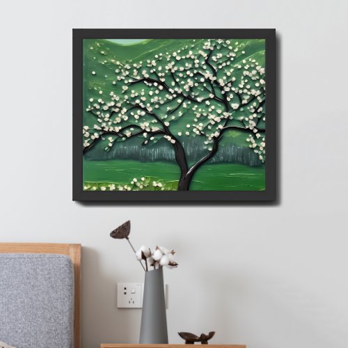 White Blossom Tree Framed Art