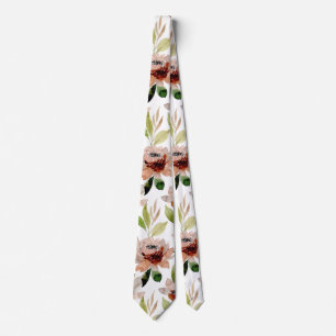 White Blossom Watercolor Floral Pattern Neck Tie