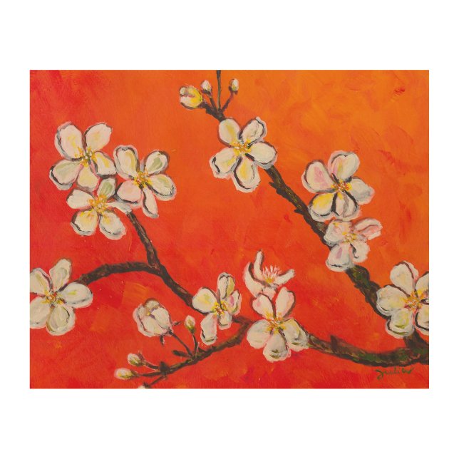 White blossoming branch in spring  wood wall art (Front)